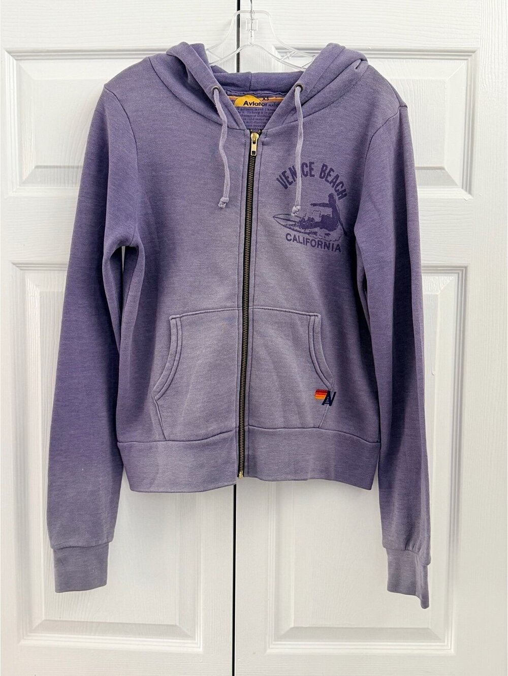 Aviator Nation Venice Surfer Full Zip Hoodie Faded Grape XS - Picture 3 of 7